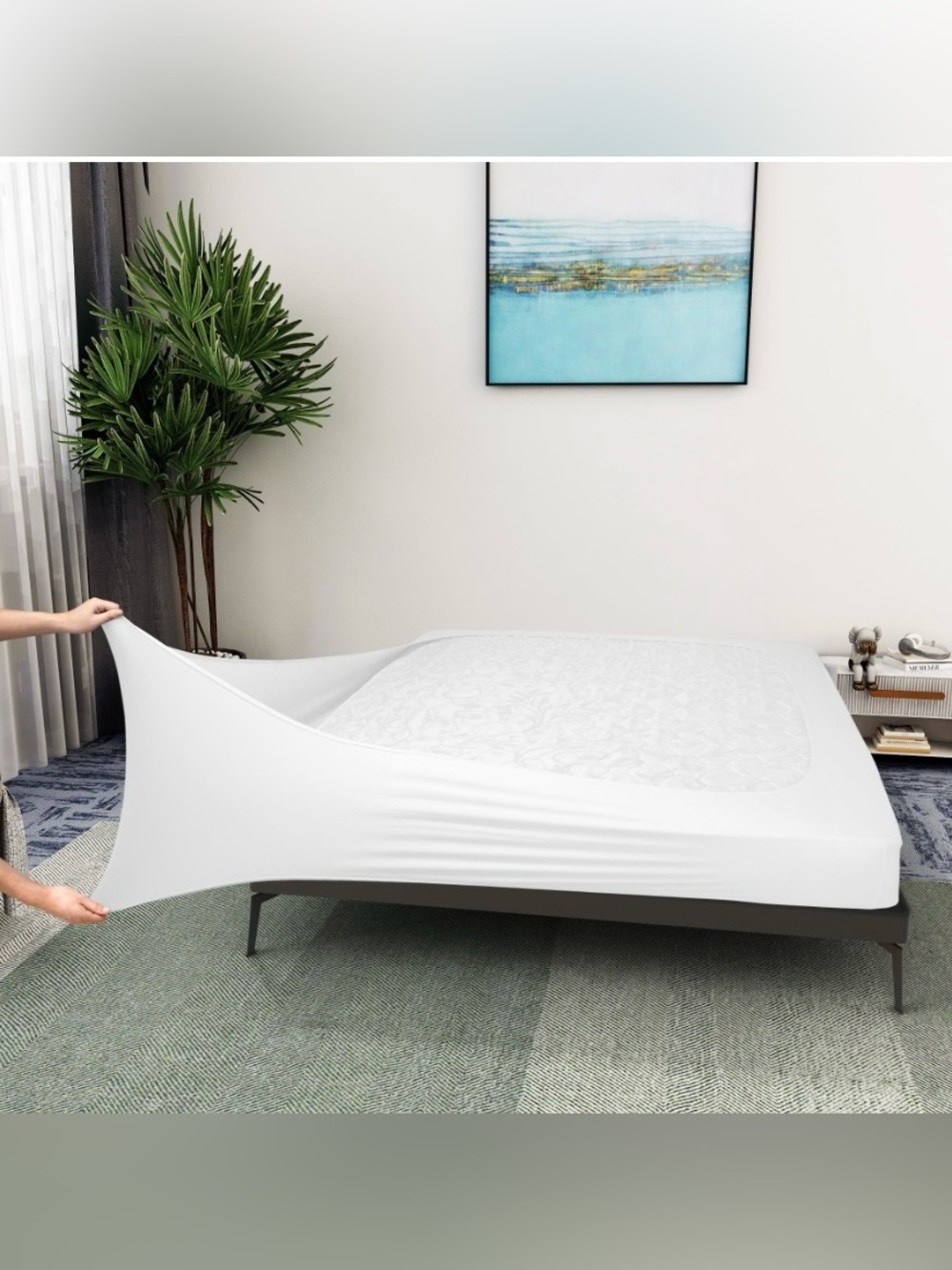 White BOX SPRING COVER Stretchy Jersey-Knit 4-Sides QUEEN/QUEEN XL